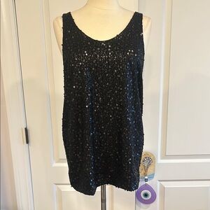 New Audrey 3+1 Black Sequin Sleeveless Top
